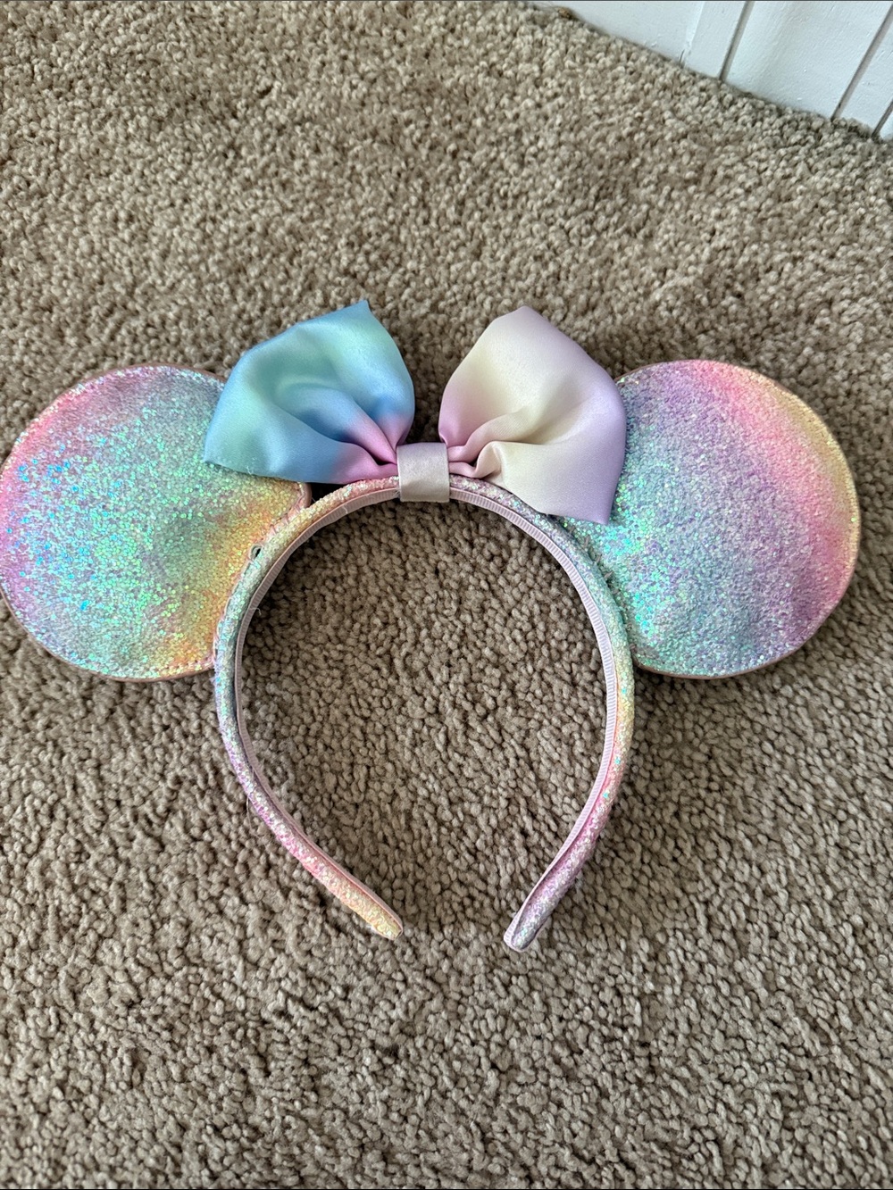 Pastel Rainbow Glitter Minnie Ears Headband for Kids